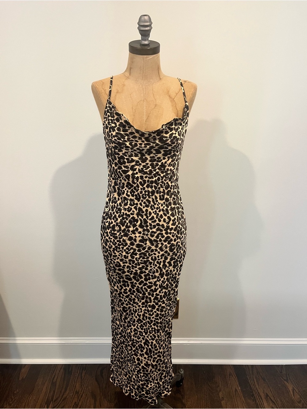 Anthropologie Leopard Print Cowl Slip Maxi Dress - Beige & Black